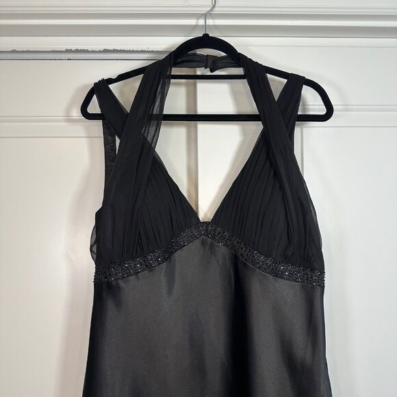 Vintage Aspeed 90s y2K Black Beaded Satin Maxi Dress with Shawl 2XL - Picture 6 of 12